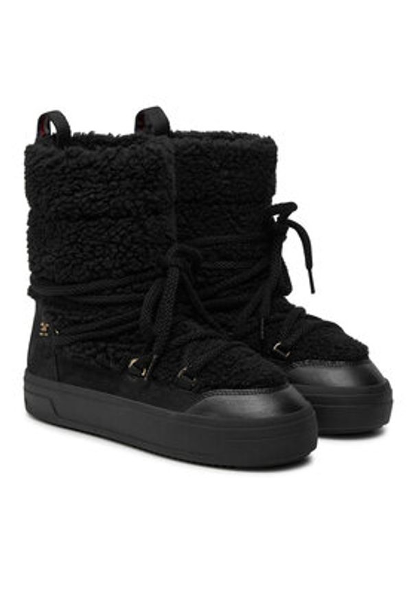 TOMMY HILFIGER - Tommy Hilfiger Śniegowce Lace-Up Faux Shearling Snowboot FW0FW08252 Czarny. Kolor: czarny. Materiał: materiał