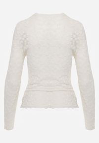 Born2be - Beżowy Bluzka Koronkowa z Transparentnego Materiału Hermatea. Okazja: na co dzień. Kolor: beżowy. Materiał: materiał, koronka. Styl: casual, elegancki, klasyczny #4