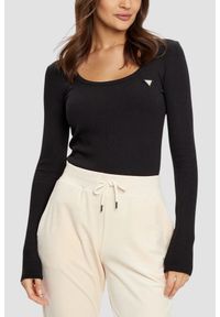Guess - GUESS Czarny damski longsleeve Colette. Kolor: czarny. Długość rękawa: długi rękaw