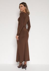Born2be - Brązowa Koktajlowa Sukienka z Wiskozą i Metaliczną Ozdobą Refare. Okazja: na imprezę. Kolor: brązowy. Materiał: wiskoza. Wzór: aplikacja. Styl: wizytowy #5