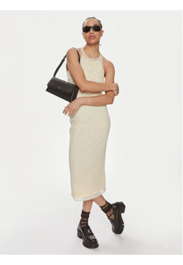 Patrizia Pepe Sukienka koktajlowa 2A2735/K186-W362 Écru Slim Fit. Kolor: kremowy. Materiał: bawełna. Styl: wizytowy