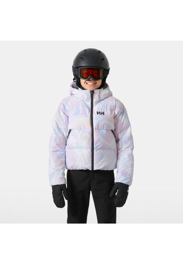 Kurtka dziewczęca Helly Hansen Jr Girl Astra Jacket. Typ kołnierza: kaptur. Kolor: fioletowy. Materiał: puch. Sezon: zima. Sport: narciarstwo