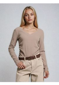 Sinsay - Bluzka z marszczeniami z domieszką wiskozy - brązowy. Kolor: brązowy. Materiał: wiskoza #1