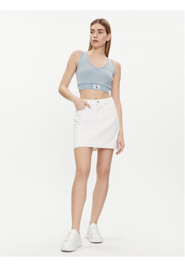 Calvin Klein Jeans Top J20J223109 Błękitny Slim Fit. Kolor: niebieski. Materiał: bawełna