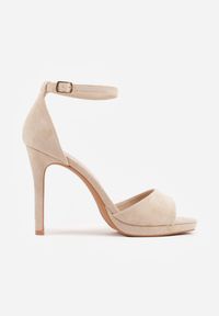 Born2be - Beżowe Sandały na Szpilce z Imitacji Zamszu z Paskiem wokół Kostki Fecili. Okazja: na spotkanie biznesowe, do pracy. Zapięcie: pasek. Kolor: beżowy. Materiał: zamsz. Obcas: na szpilce. Styl: biznesowy, elegancki #8