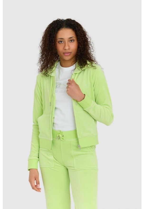 Juicy Couture - JUICY COUTURE Klasyczna welurowa bluza dresowa robertson. Kolor: zielony. Materiał: welur, dresówka. Styl: klasyczny