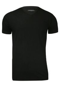 Czarna Męska Koszulka (T-shirt) - Brave Soul - V-Neck. Okazja: na co dzień. Kolor: czarny. Materiał: bawełna. Styl: casual
