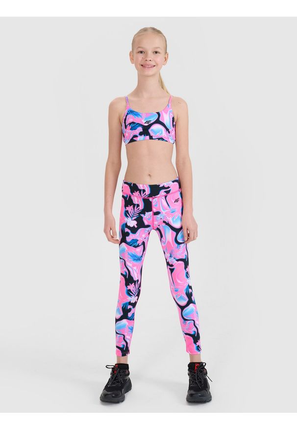 4f - 4F Biustonosz sportowy szybkoschnący dziewczęcy - multikolor 122/128 (6-8 lat). Kolor: wielokolorowy. Sezon: lato. Styl: sportowy