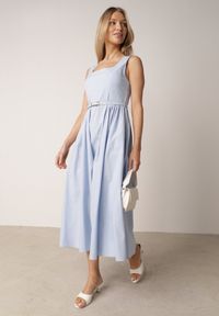 Born2be - Niebieska Elegancka Sukienka z Wiskozy i Bawełny na Szerokich Ramiączkach Naisia. Kolor: niebieski. Materiał: wiskoza, bawełna. Długość rękawa: na ramiączkach. Typ sukienki: rozkloszowane. Styl: elegancki #5