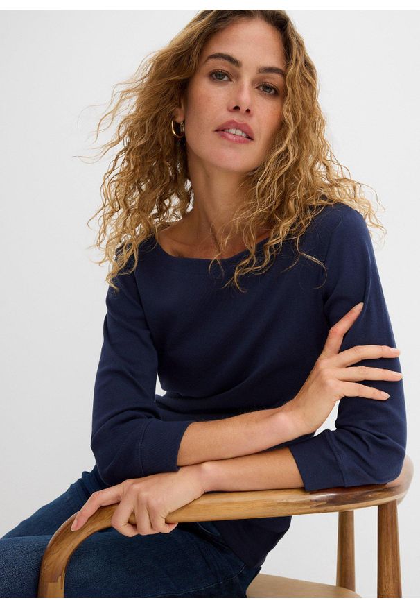 bonprix - Bluzka z długim rękawem z czystej bawełny organicznej. Kolor: niebieski. Materiał: bawełna. Długość rękawa: długi rękaw. Długość: długie