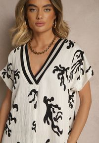 Renee - Czarno-Beżowa Pudełkowa Sukienka z Wiskozą i Lnem Sadeone. Okazja: na co dzień. Kolor: czarny. Materiał: len, wiskoza. Styl: elegancki, casual #4