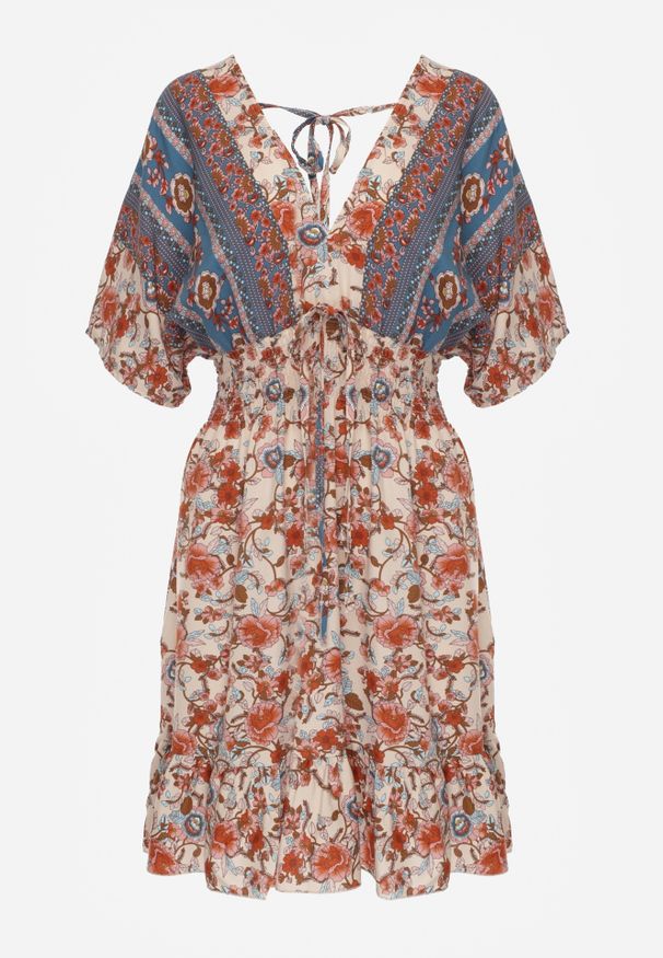 Renee - Beżowo-Granatowa Sukienka Dylina. Kolor: beżowy. Materiał: wiskoza, tkanina. Długość: mini