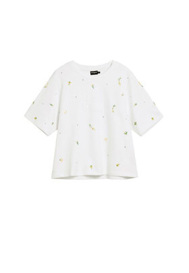 Desigual T-Shirt Oporto 26SWTK09 Écru Regular Fit. Kolor: kremowy. Materiał: bawełna