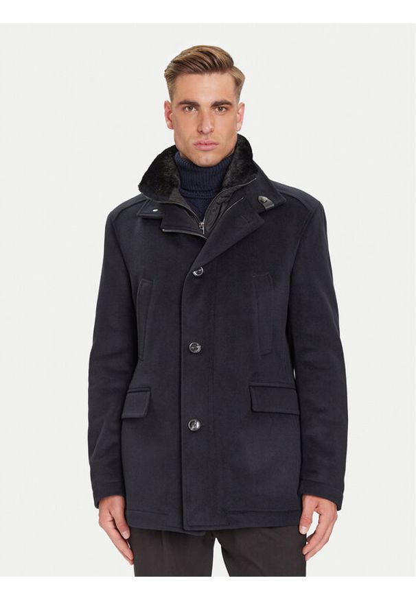JOOP! Płaszcz wełniany 17 JO-48Gary 30048807 Granatowy Regular Fit. Kolor: niebieski. Materiał: wełna