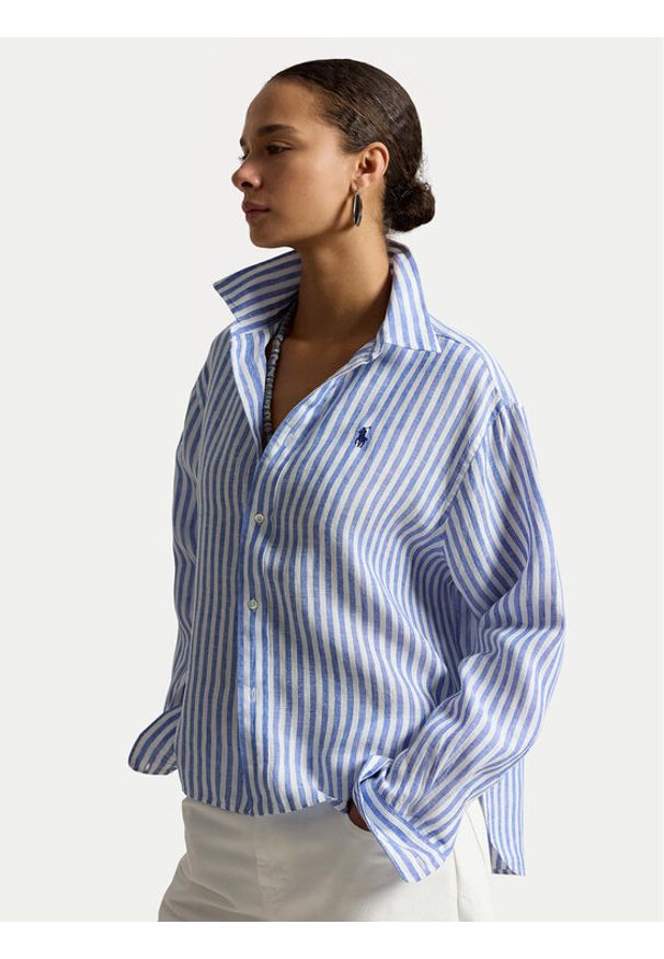 Polo Ralph Lauren Koszula 211935130503 Niebieski jasny Relaxed Fit. Typ kołnierza: polo. Kolor: niebieski. Materiał: len