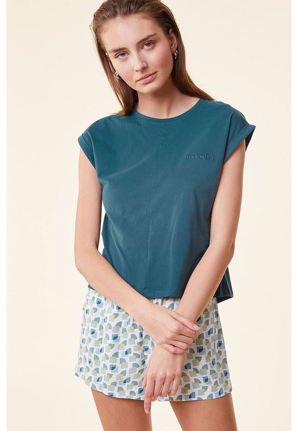 Etam t-shirt piżamowy Jeyna kolor niebieski. Kolor: niebieski. Długość: krótkie