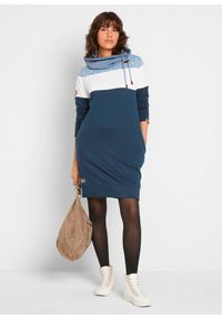 bonprix - Sukienka dresowa z dużym kołnierzem. Kolor: niebieski. Materiał: dresówka #2