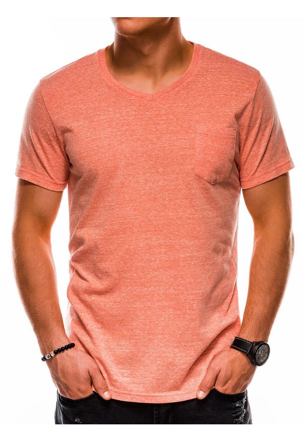 Ombre Clothing - T-shirt męski bez nadruku BASIC S1045 - pomarańczowy - XXL. Kolor: pomarańczowy. Materiał: poliester, wiskoza, bawełna
