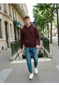 Sinsay - Rozpinana bluza z kapturem - bordowy. Typ kołnierza: kaptur. Kolor: czerwony