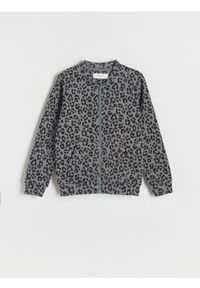 Reserved - Wzorzysta bluza bomber - ciemnoszary. Kolor: szary. Materiał: bawełna, włókno #1