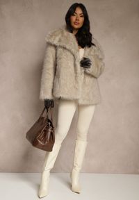 Renee - Beżowa Dwurzędowa Kurtka Futerko Oversize Nenalla. Okazja: na co dzień. Kolor: beżowy. Materiał: futro. Styl: casual #4