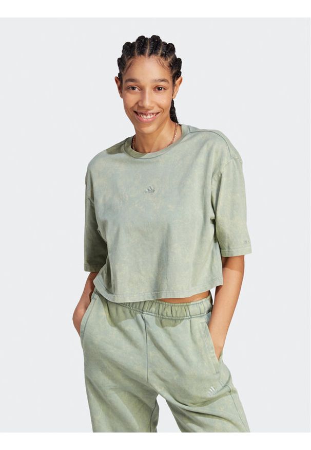 Adidas - adidas T-Shirt ALL SZN Fleece Washed IL3265 Zielony Loose Fit. Kolor: zielony. Materiał: bawełna