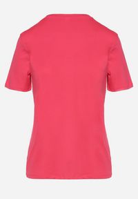 Born2be - Różowy Bawełniany T-shirt o Klasycznym Fasonie Hebea. Kolor: różowy. Materiał: bawełna. Styl: klasyczny #3