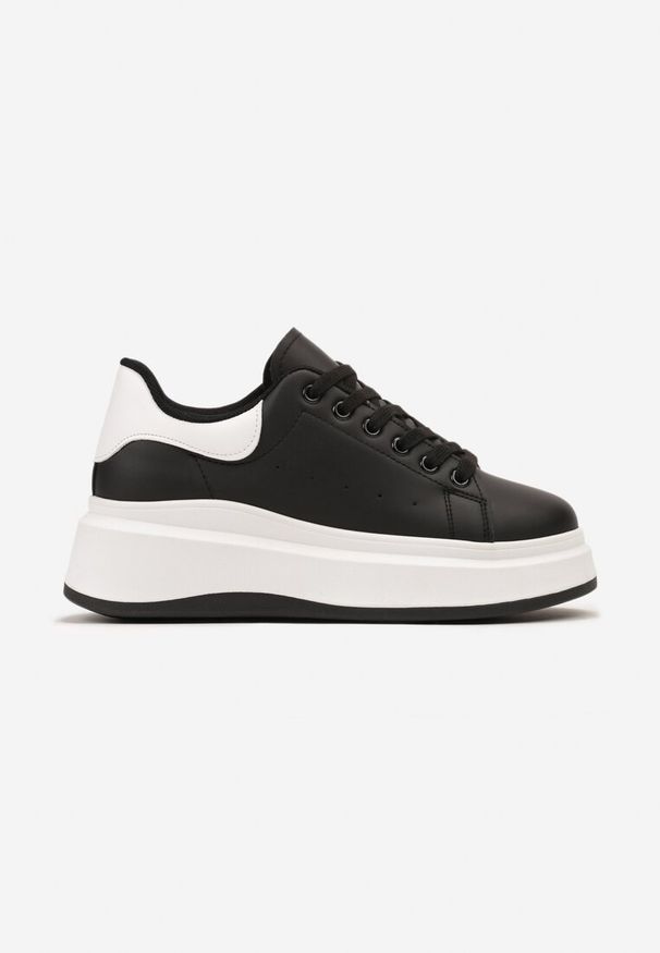 Renee - Czarne Sznurowane Sneakersy z Imitacji Skóry na Platformie Filamena. Kolor: czarny. Materiał: skóra. Obcas: na platformie