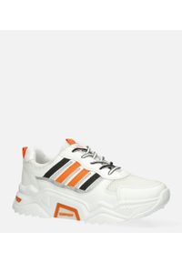 Casu - Białe buty sportowe sneakersy sznurowane casu 20f7/o. Kolor: pomarańczowy, biały, wielokolorowy. Materiał: materiał, skóra ekologiczna. Szerokość cholewki: normalna #1