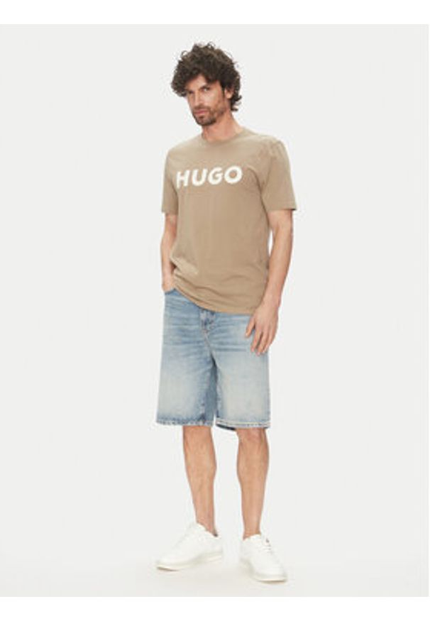 Hugo - HUGO T-Shirt Dulivio 50467556 Beżowy Regular Fit. Kolor: beżowy. Materiał: bawełna