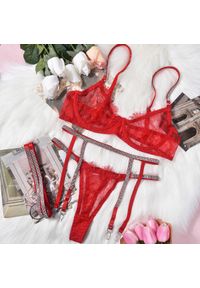Intica - Komplet bielizny transparentnej z subtelnymi detalami Meglena. Kolor: czerwony. Materiał: materiał. Wzór: aplikacja #1