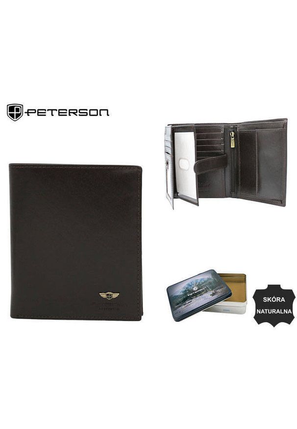 Peterson - Portfel skórzany PETERSON PTN 22307-VT czarny. Kolor: czarny. Materiał: skóra