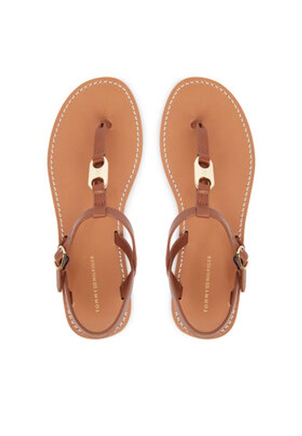 TOMMY HILFIGER - Tommy Hilfiger Sandały Leather Thong Sandal FW0FW09127 Brązowy. Kolor: brązowy. Materiał: skóra