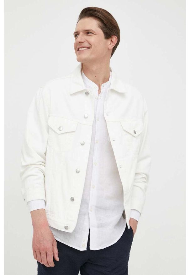 Sisley kurtka jeansowa męska kolor biały przejściowa. Kolor: biały. Materiał: jeans. Wzór: gładki