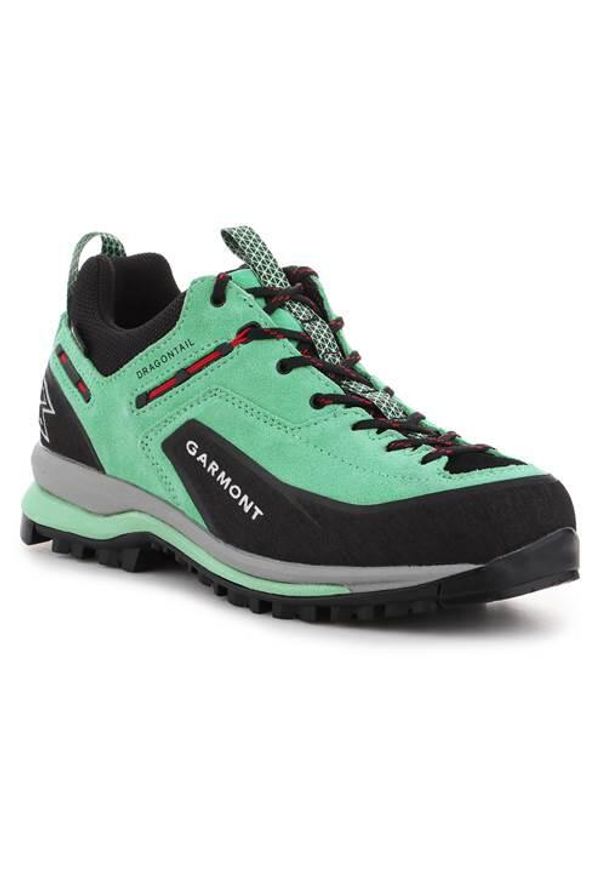 Buty trekkingowe damskie Garmont Dragontail Tech Gtx. Zapięcie: sznurówki. Kolor: wielokolorowy, zielony. Materiał: guma, materiał, syntetyk. Szerokość cholewki: normalna