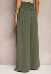 Renee - Ciemnozielone Spodnie High Waist z Szerokimi Nogawkami i Gumką w Pasie Risabessa. Okazja: na co dzień. Stan: podwyższony. Kolor: zielony. Styl: elegancki, casual #4