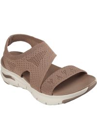 skechers - Sandały Skechers Arch Fit, Kobiety. Okazja: na plażę. Kolor: brązowy. Materiał: materiał. Styl: sportowy