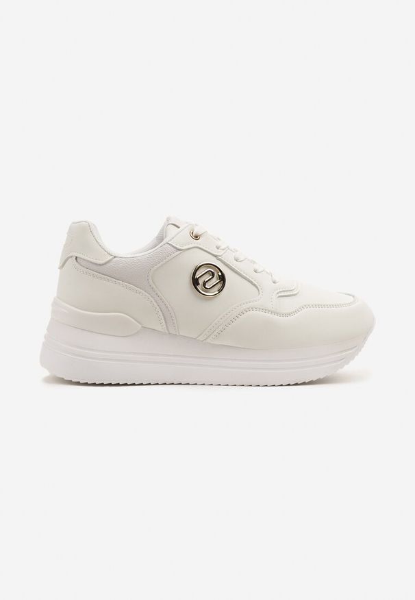Born2be - Białe Sneakersy na Grubej Podeszwie z Ozdobną Naszywką Ronivelle. Kolor: biały. Materiał: jeans. Wzór: aplikacja