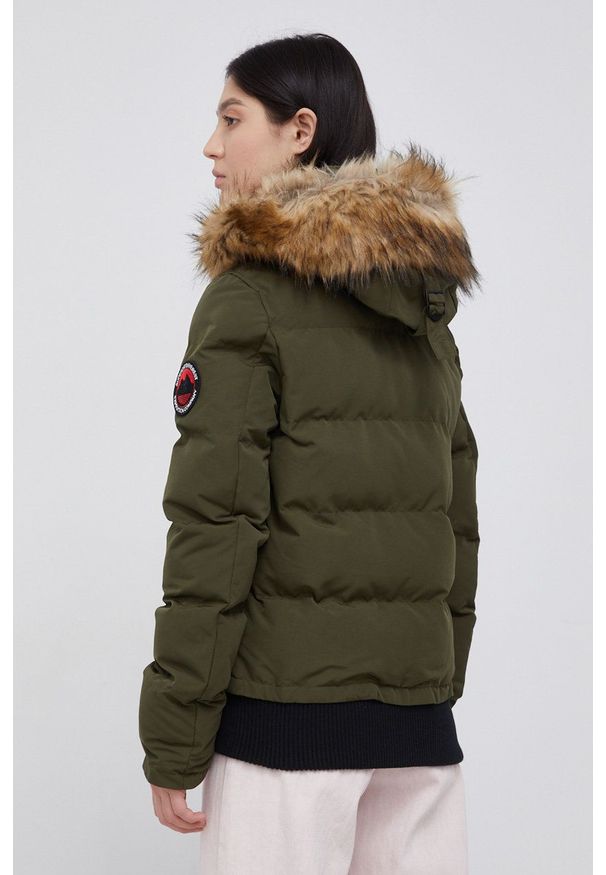 Superdry - Kurtka. Okazja: na co dzień. Kolor: zielony. Materiał: futro, materiał, poliester. Wzór: gładki. Styl: casual