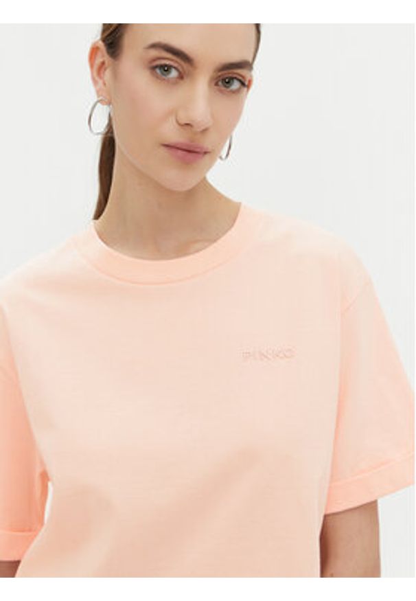 Pinko - PINKO T-Shirt 104882 A2HN Koralowy Regular Fit. Kolor: pomarańczowy. Materiał: bawełna