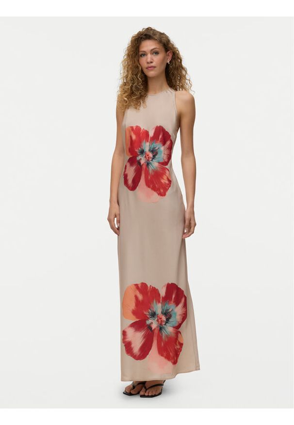 Vero Moda Sukienka letnia Reba 10345415 Beżowy jasny Regular Fit. Kolor: beżowy. Materiał: syntetyk. Sezon: lato