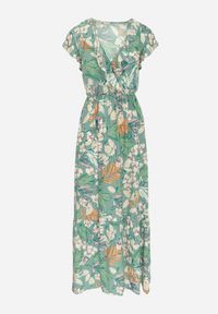 Born2be - Zielona Sukienka w Kwiaty z Wiskozy z Kopertowym Dekoltem Narma. Typ kołnierza: dekolt kopertowy. Kolor: zielony. Materiał: wiskoza. Długość rękawa: krótki rękaw. Wzór: kwiaty. Typ sukienki: kopertowe. Długość: maxi #3