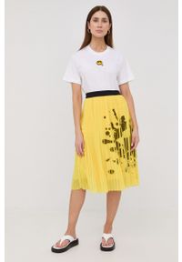 Karl Lagerfeld spódnica 221W1201 kolor żółty midi rozkloszowana. Kolor: żółty. Materiał: tkanina, poliester #4