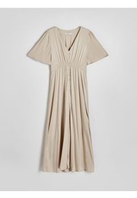 Reserved - Sukienka z wiskozy - beżowy. Kolor: beżowy. Materiał: wiskoza. Typ sukienki: proste #1