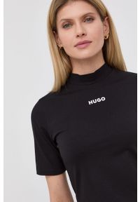 Hugo - HUGO t-shirt damski kolor czarny. Kolor: czarny. Materiał: dzianina, bawełna. Wzór: gładki