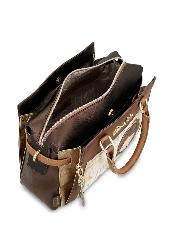 Brązowa Duża Damska Torebka Anekke. Kolor: brązowy. Wzór: aplikacja. Materiał: zdobione. Styl: elegancki, casual