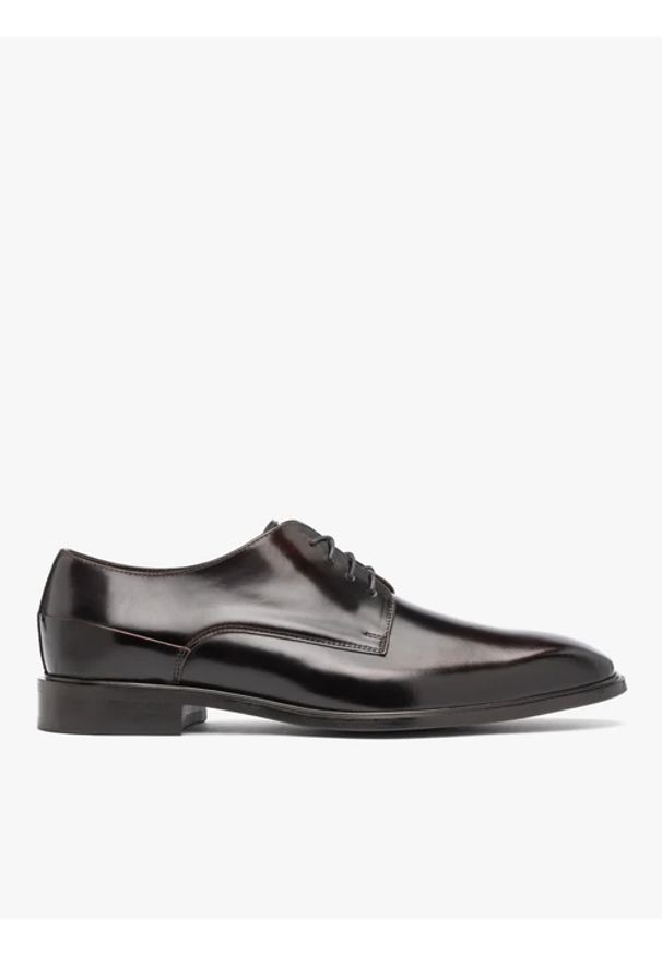 Ryłko - Ciemnobrązowe półbuty wizytowe z lakierowanej skóry. Kolor: brązowy. Materiał: lakier, skóra. Szerokość cholewki: normalna. Styl: wizytowy
