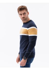 Ombre Clothing - Sweter męski E190 - granatowy - XXL. Kolor: niebieski. Materiał: jeans, bawełna. Styl: klasyczny
