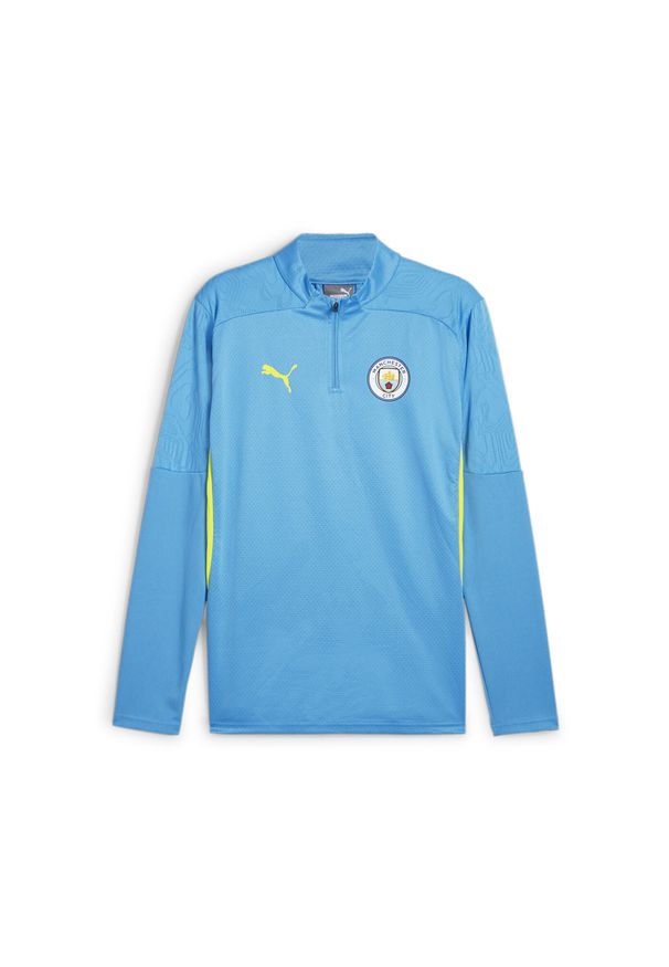 Puma - Męska bluza treningowa Manchester City z zamkiem 1/4 PUMA Magic Blue Yellow Glow. Kolor: żółty, niebieski, wielokolorowy