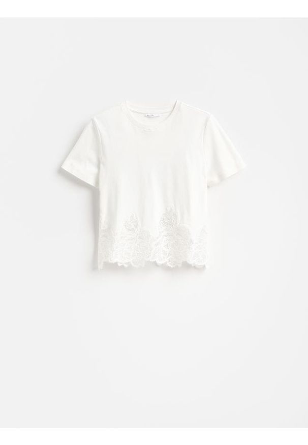 Reserved - T-shirt z koronką - biały. Kolor: biały. Materiał: koronka. Wzór: koronka